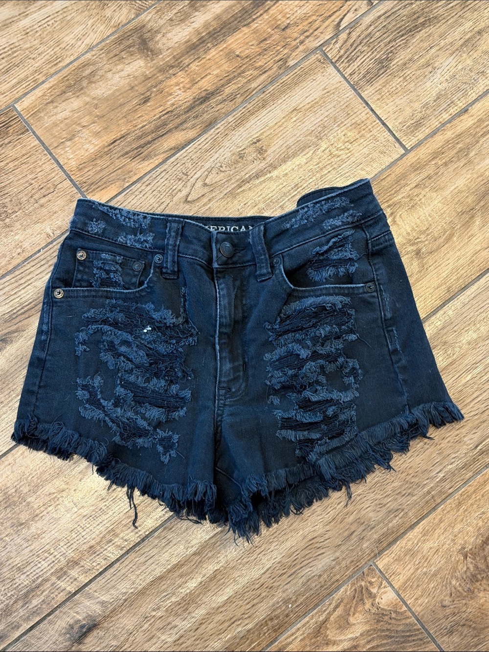 🩳✨ American Eagle Black Distressed Jean Shorts - Size 0 - Inseam 3”